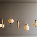 Modern Pendant Lights With Five Different Designs On Gray Framed Wall 3d model