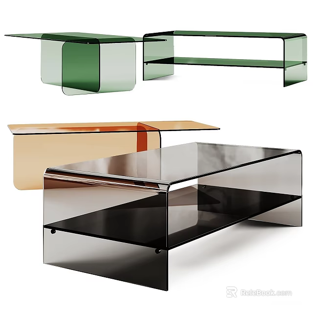 Modern Sleek Coffee Table With Transparent Acrylic And Colored Design Elements 3d model 