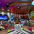 Modern Retail Store Interior With Colorful Ceiling Display Shelves And Merchandise