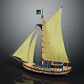Detailed Wooden Model Sailboat With Yellow Sails Pakistan Flag And Brown Hull