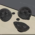 Black Modern Round Single Sofa With Soft Cushions And Side Tables 3D Model 3d model