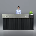 Modern Reception Desk With LINKICO Signage Green Plant And Vertical Slat Front