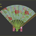 Decorative Fan Ornament With Floral Pattern Red Pink Roses And Wooden Frame