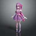 Cute Game Movie Character With Purple Hair Pink Bow Purple Dress White Gloves Striped Socks