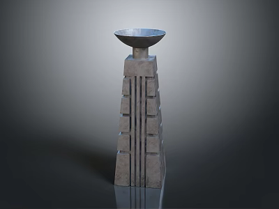 Contemporary Stone Sculptural Column With Bowl Shaped Top And Layered Structure 3d model