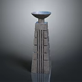 Contemporary Stone Sculptural Column With Bowl Shaped Top And Layered Structure