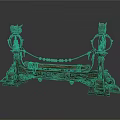 Carved Wooden Decorative Structure With Dragon Head Ornaments And Beaded Chain