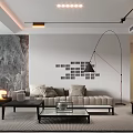 Modern Living Dining Room Interior With Sofa TV Table And Ceiling Lighting Design