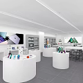 Modern Digital Store Interior With Smartphones Tablets And Apple Products On Round Display Counters