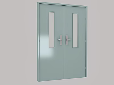 Modern Light Blue Double Doors With Rectangular Glass Panels And Silver Handles 3d model
