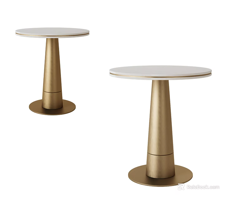 Elegant Modern Two Round Side Tables With Gold Base And White Tabletop 3d model
