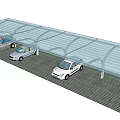 Modern Outdoor Carport Structure Covering Multiple Parked Cars In Parking Area