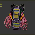 Green And Gray Backpack With Yellow Geometric Shapes Black Top And Pink Hanging Ropes