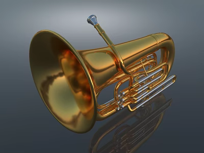 Golden Brass Tuba Musical Instrument With Shiny Reflective Surface Details 3d model
