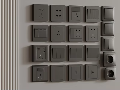 Modern Wall Mounted Switch Panels With Various Switches And Sockets Design 3d model