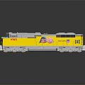 Detailed Model Train 7103 In Gray Yellow With American Flag And Reflection