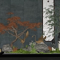 New Chinese Courtyard Interior Landscape Sick Crane Stone Bamboo Maple Plant Combination 3d model