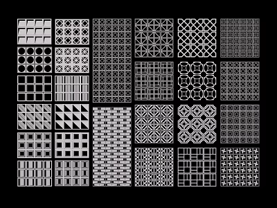Various Black And White Geometric Patterns With Decorative Grids And Artistic Designs 3d model
