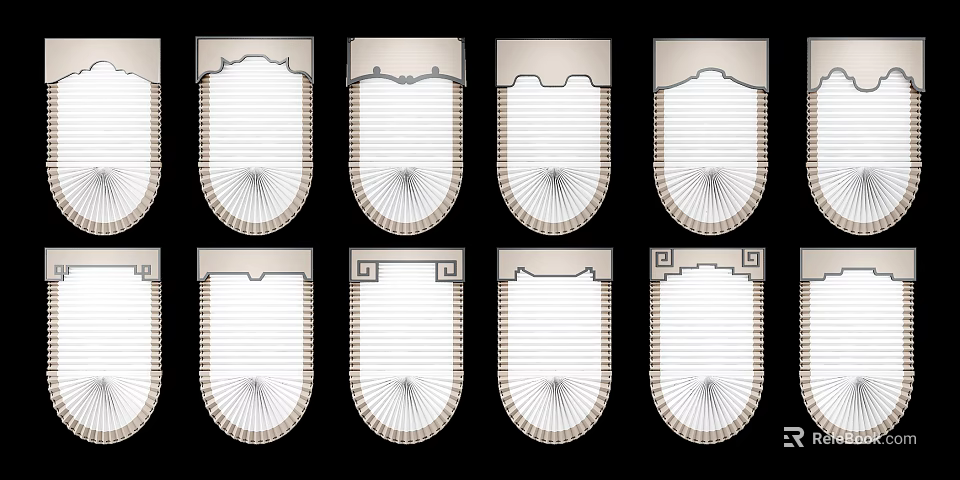 Classic And Modern Roman Shades With Diverse Top Patterns And Textured Fabrics 3d model 