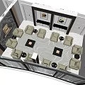 Modern Elegant Hotel Public Lounge Area With Gray Sofas Coffee Table And Decorative Paintings