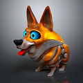 Playful Mechanical Corgi Dog With Big Blue Eyes Orange Fur And Robot Parts