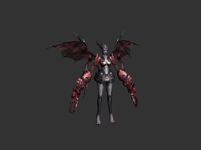 Game Movie Demon Character Featuring Large Wings Horned Head And Clawed Arms 3d model