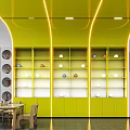 Bright Book Art Space With Yellow Walls And Circular Cutouts