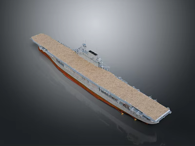 Gray Hull Aircraft Carrier With Long Flight Deck And Naval Superstructure 3d model