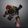 3D Game Character Scene With Red Spiked Monster Red Outfit Male And Pink Dress Female