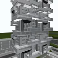Modern High Rise Office Building With Geometric Balconies And Glass Facade Design