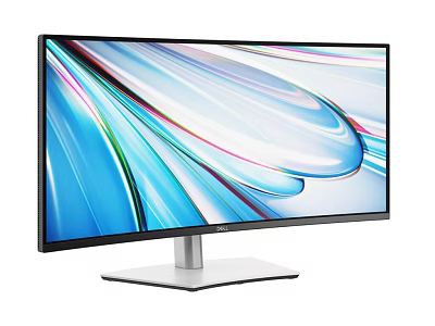 Sleek Curved Computer Monitor With Vibrant Colorful Abstract Display And Silver Base 3d model