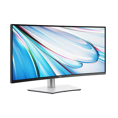 Sleek Curved Computer Monitor With Vibrant Colorful Abstract Display And Silver Base 3d model
