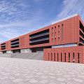 Modern School Building With Red Brick Walls Glass Curtain Walls And Spacious Entrance Plaza