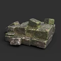 Decorative Weathered Stone Blocks Stacked With Green Moss And Natural Texture