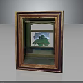 Stylish Wooden Display Cabinet Furniture with Green Decorative Element and Display Space