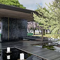 Residential Landscape Design With Lush Trees Green Lawn And Stone Paths