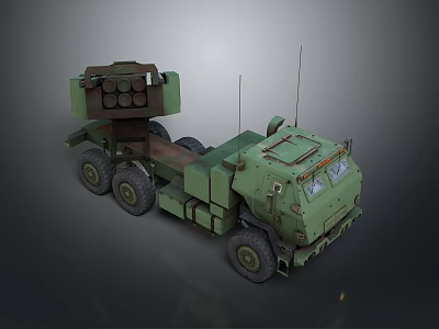 Armored Green Military Wheeled Tank With Multiple Missile Launcher System 3d model