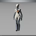 Futuristic Humanoid Sci Fi Character With Biomechanical Armor White Blue Design And Orange Core