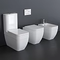 White Modern Toilet And Bidet Set With Grey Wall Control Panel Design 3d model