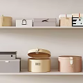 Stylish Decorative Storage Box Set With Various Shapes And Colors On Wooden Shelf