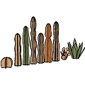 Glass Cactus Shaped Potted Plants With Green Orange Transparent Colors Various Shapes On White Background