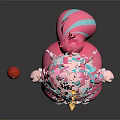 Game and Movie Character with Pink Hair Unicorn Horn and Flower Decorations Holding Lollipop