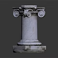 Classical Style Stone Column Featuring Voluted Capital and Ornate Base Design 3d model