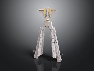 White Tripod Structure Featuring Golden Top Ornament And Geometric Support Legs 3d model