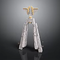 White Tripod Structure Featuring Golden Top Ornament And Geometric Support Legs