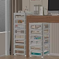White MultiDrawer Storage Cabinets With Wooden Desk Computer And Office Supplies For Organized Space