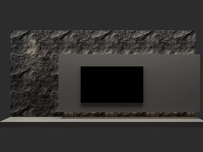 Modern TV Background Wall With Stone Texture And Black TV On Platform 3d model