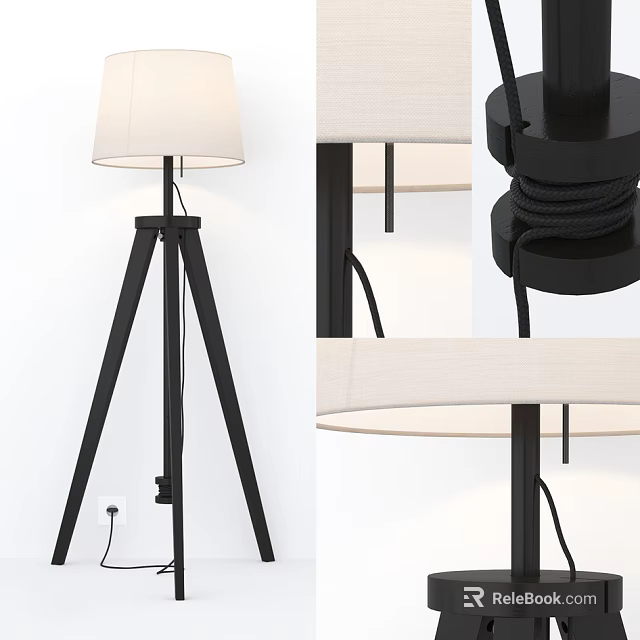 Modern Floor Lamp With Triangular Black Stand And White Lampshade Design 3d model 