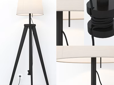 Modern Floor Lamp With Triangular Black Stand And White Lampshade Design 3d model