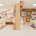 Kids Clothing Store Interior With Pink Outfits Shoes And Cloud Shaped Lights
